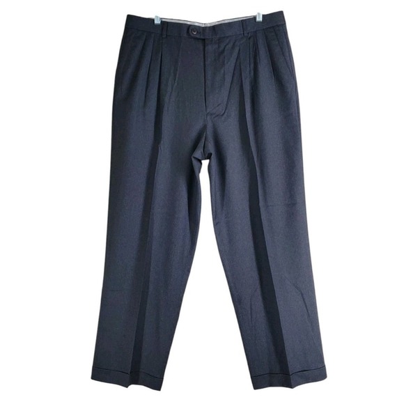 Zanella Alter Dress Pants Pure Wool Men 36x30 Gray Pleated Tapered Trouser Italy - Picture 1 of 12